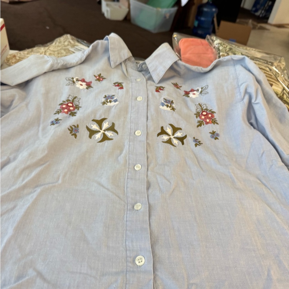 Floral Embroidered Light Blue Shirt